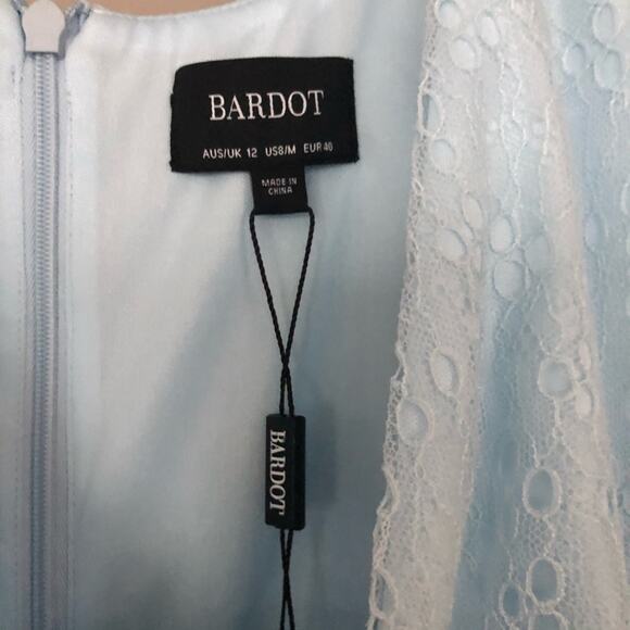 Bardot Blue Mist Bonnie Puff Short Sleeve Lace Dress NEW - Picture 4 of 5